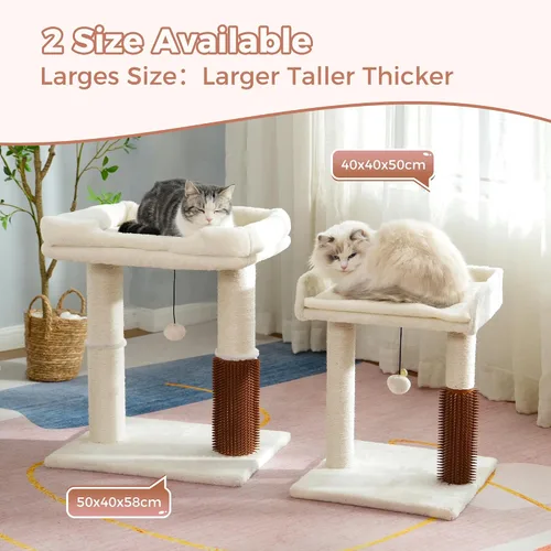 Vista 5 de Torre de árbol para gatos grandes, poste rascador para gatos con auto peluquero para gatos, cama superior de 20 x 15.7 pulgadas de ancho, poste Beige