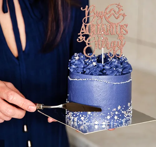 Vista 5 de Big Aquarius Energy Cake Topper, feliz cumpleaños Acuario en enero/febrero, temporada de acuario, 12 artículos de decoración de fiesta de cumpleaños