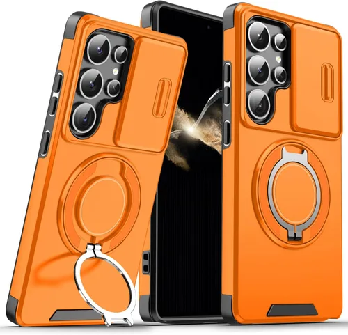 Vista 10 de Funda para Samsung S25 Ultra, con lente de cámara deslizante, soporte de anillo de dedo, resistente a prueba de golpes, funda protectora de grado