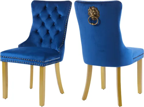 Vista 65 de Juego de 2 sillas de comedor de terciopelo, silla de comedor tapizada de alta gama con tirador de anillo en la espalda, adorno de clavos y patas