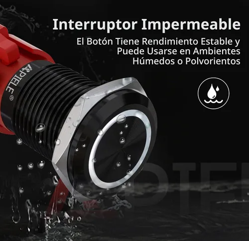 Vista 5 de APIELE - Interruptor de botón de cierre de 16mm, 12V, ojo de ángel LED, impermeable, redondo, autobloqueante, 1NO (aluminio negro, azul)