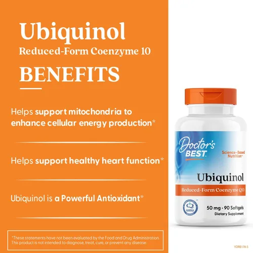 Vista 4 de Doctor's Best Ubiquinol con Kaneka QH, sin OMG, sin gluten ni soja, salud cardíaca, 50 mg, 90