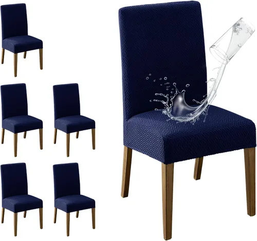 Vista 46 de MOSAYT Juego de 2 fundas para sillas de comedor 100% impermeables, súper ajuste elástico jacquard Parson, fundas extraíbles y lavables para sillas