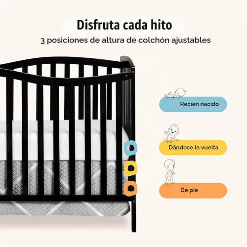 Vista 6 de Dream On Me Chelsea - Cuna convertible 5 en 1 de color negro, certificación JPMA 4-Position Mattress Support, Converts to Toddler, Day and Full