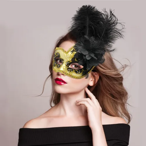 Vista 2 de Máscara de plumas para mascarada, disfraz veneciano para fiesta de Navidad.
