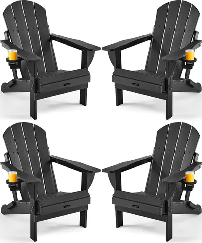 Vista 23 de Ciokea Silla Adirondack plegable con textura de madera, silla Adirondack para patio, resistente a la intemperie, silla de plástico para hoguera