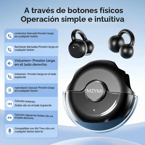 Vista 4 de Auriculares abiertos, Bluetooth 5.4 Clip On Auriculares para Deportes (negro)