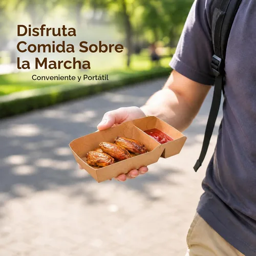 Vista 6 de SOUJOY Paquete de 100 bandejas para servir alimentos, 2 compartimentos, bandeja de nacho kraft desechable, cartón resistente a la grasa, contenedor