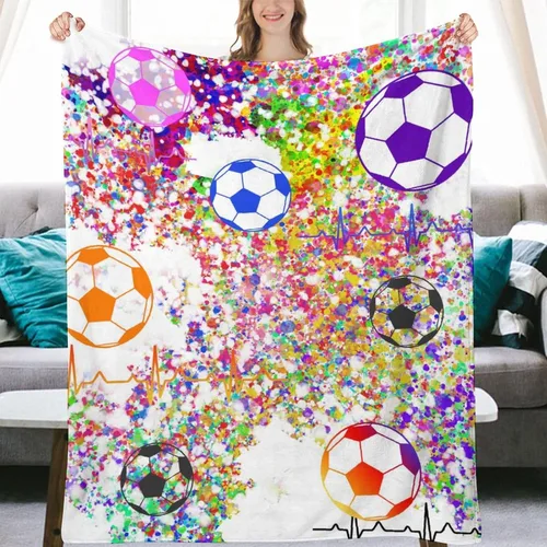 Vista 7 de Manta de fútbol para regalar – Manta deportiva de 30 x 40 pulgadas para adultos y niños, mantas coloridas de felpa suave para sofá, oficina