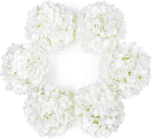 Vista 38 de DuHouse Hortensias artificiales de seda con tallos, hortensias falsas para bricolaje, centro de mesa de boda, decoración del hogar, paquete de 6