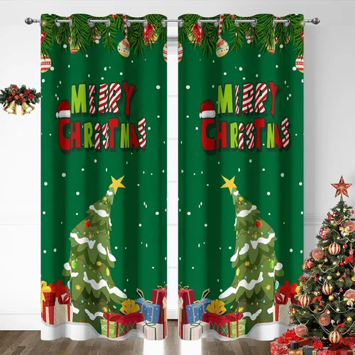 Vista 17 de Cortinas rojas de Navidad para sala de estar, juego de 2 paneles, cortinas de ventana de terciopelo rojo de 63 pulgadas de largo, cortinas
