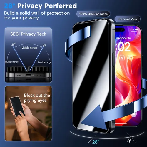 Vista 2 de WSKEN Protector de pantalla de privacidad para iPhone 15 Pro Max [eliminación automática de polvo] Pantalla de cobertura completa 2.5D Edge 28