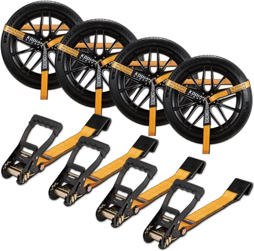 Vista 8 de Paquete de 4 correas de amarre de trinquete para automóvil con ganchos de cadena de 2 pulgadas x 144 pies, resistentes, 10,000 libras, resistencia