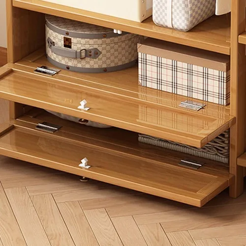 Vista 6 de Perchero de madera para colgar ropa con estantes de almacenamiento para entrada, pasillo, sala de estar
