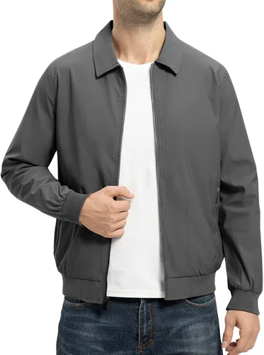 Vista 9 de TBMPOY Chaquetas ligeras para hombre, estilo casual, rompevientos, para hombre, chaqueta ligera de pista, cuello de tendido, abrigos de golf de otoño