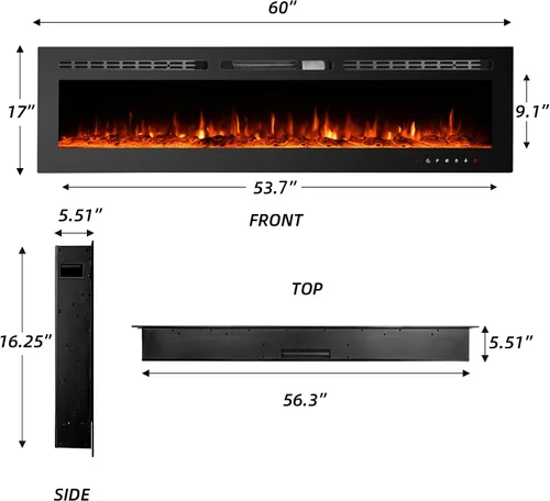 Vista 9 de EROMMY Chimenea eléctrica de 60 pulgadas, chimenea empotrada y montada en la pared con temporizador, de pie, control remoto, pantalla táctil