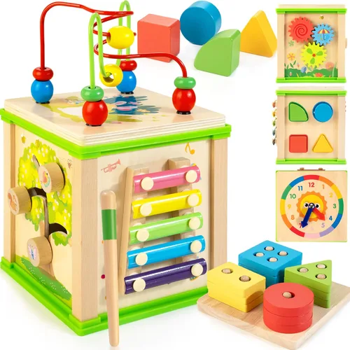 Vista 8 de WOODMAM Cubo de Actividades de Madera 7 en 1, Juguetes Montessori para Niños Pequeños de 1 Año, Juguetes Educativos de Desarrollo para Bebés