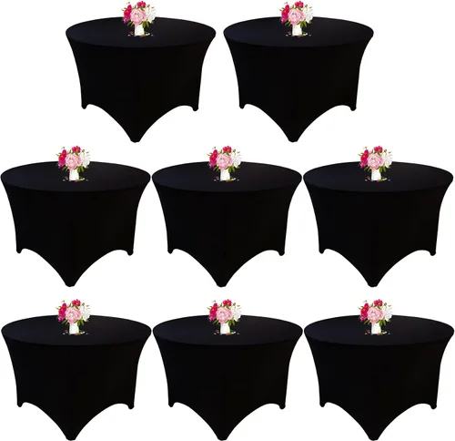 Vista 17 de Paquete de 8 Manteles Redondos de Spandex Beige de 5 Pies 60" Cubierta de Mesa Elástica Redonda Mantel de Mesa Redondo Lavable Resistente a Arrugas