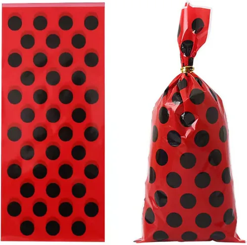 Vista 4 de UY 50 bolsas de celofán de celofán con lunares negros, bolsas de dulces de celofán, bolsas de plástico para golosinas de celofán, bolsas de fiesta