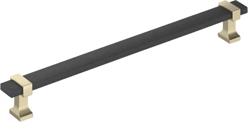 Vista 23 de Amerock Overton - Tirador para gabinete de 96 mm de centro a centro en acabado negro mate cepillado/bronce champán, BP36681BMBCZ