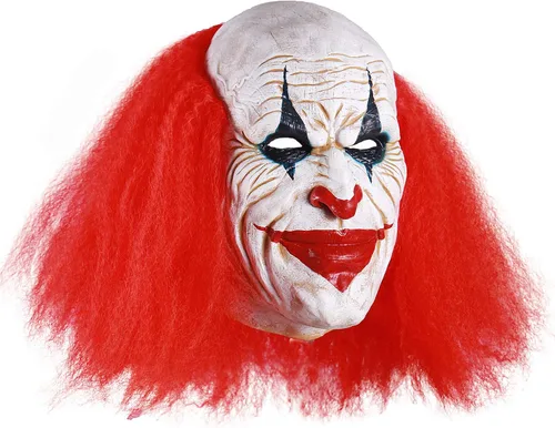 Vista 2 de Máscara facial de payaso espeluznante para adultos, máscara de bromista aterradora para Halloween (rojo)