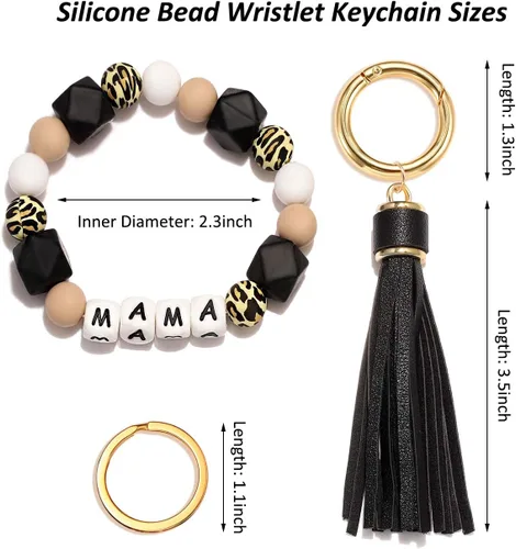 Vista 4 de Llavero de silicona, pulsera con cuentas, portátil, para llaves de la casa, del auto, con anillo