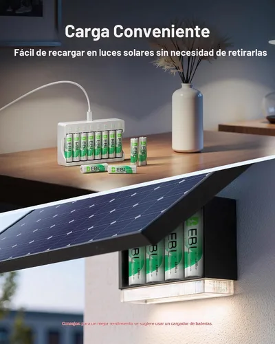Vista 7 de EBL Baterías recargables AA, 1.2 V 1100 mAh de alta capacidad AA para luces solares de jardín (paquete de 8)