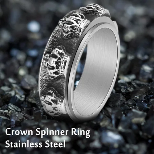 Vista 2 de LYTTMAB Stainless Steel Ring for Men, 8MM Masculine Geometric Ring, Cool Spinner Band Ring Fidget Ring Spinner Ring Anxiety Ring