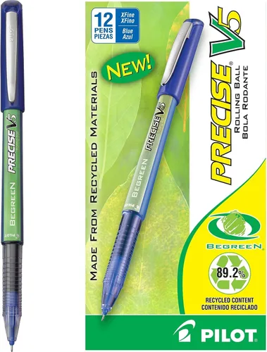 Vista 4 de PILOT Precise V5 BeGreen - Bolígrafos de tinta líquida, punta extrafina (0.02 in), tinta azul, paquete de 12 (26301)