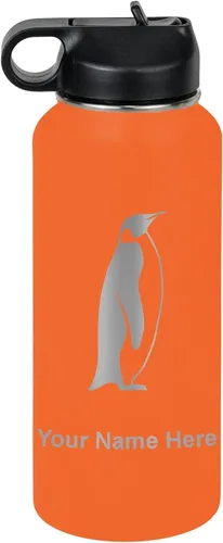 Vista 54 de LaserGram Botella de agua personalizada, pingüino, acero inoxidable de doble pared aislada al vacío con popote superior, regalo grabado