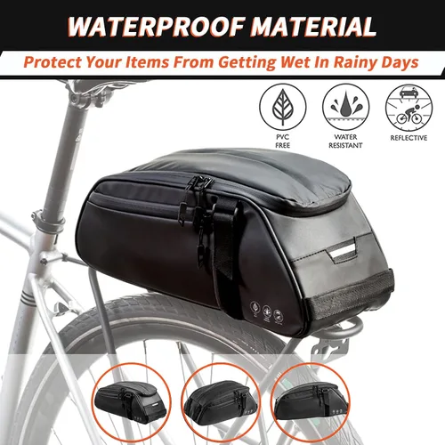 Vista 7 de Bolsa trasera para bicicleta reflectante, resistente al agua, bolsa de almacenamiento para maletero de bicicleta, bolsa de transporte para pecho