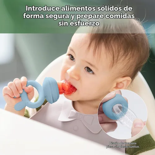 Vista 2 de haakaa Comedor de alimentos de frutas para bebé y mini bandeja de picar con congelador, moldes de piruleta de leche materna para alivio de Azul