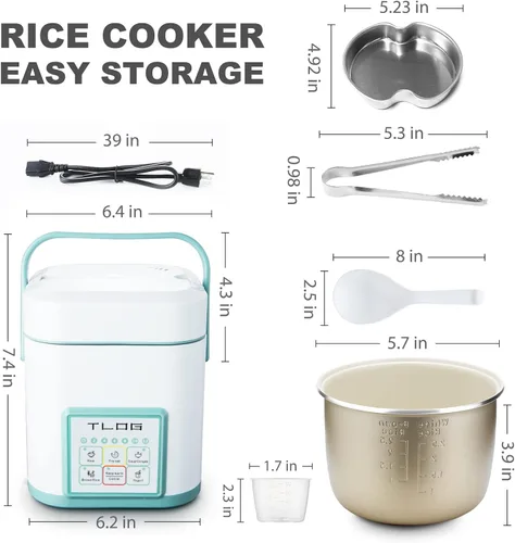 Vista 7 de TLOG Mini olla arrocera de 2.5 tazas sin cocinar, máquina de arroz portátil con revestimiento de cerámica saludable, olla de arroz de viaje de 1.2L