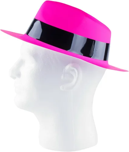 Vista 4 de Super Z Outlet Paquete de 12 sombreros de vestir estilo mafia de neón estilo gángster fedora sombreros de cumpleaños para niños, suministros