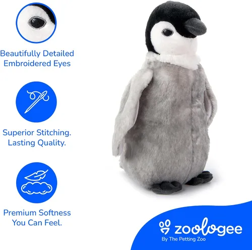 Vista 4 de The Petting Zoo Peluche de pollito, pingüino emperador, regalos para niños, animales marinos Earth Keeperz, juguete de peluche de pingüino emperador