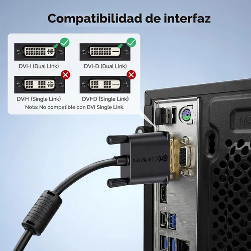 Vista 5 de Cable Matters Cable DVI con ferritas, doble enlace, 6 pies