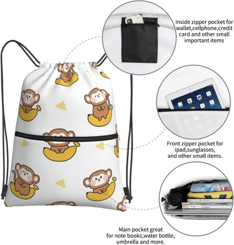 Vista 4 de Dujiea Mochila con cordón, bolsa de gimnasio ajustable, mochila deportiva para hombres y mujeres, compras, yoga, natación, viajes, Mono lindo