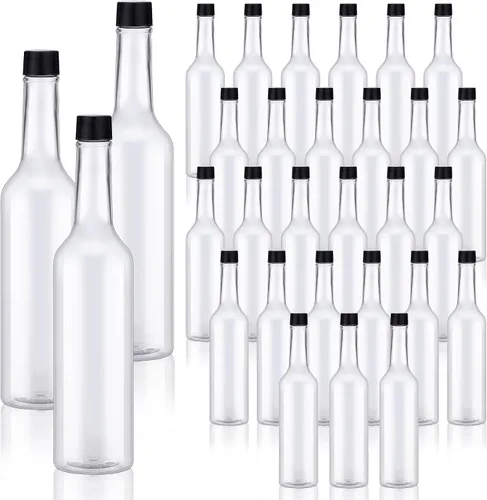 Vista 8 de Tioncy 10 piezas 15 oz botellas de cuello largo de plástico para coquito, botellas de vino de licor transparentes vacías con tapas de rosca