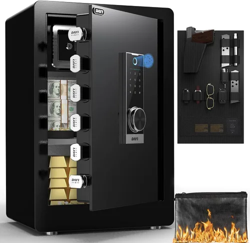 Vista 10 de Caja de seguridad biométrica de huellas digitales DAYI, cajas de seguridad para el hogar de 2.0 pies cúbicos con bolsa ignífuga, caja de seguridad