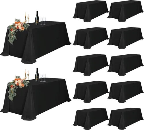 Vista 34 de Paquete de 12 manteles rectangulares beige para mesas de 6 pies de 60 x 102 pulgadas, manteles impermeables beige a granel para bodas, poliéster