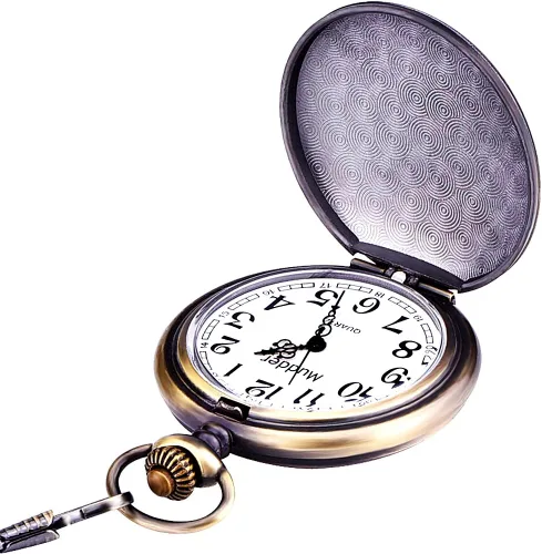 Vista 3 de Mudder Reloj de bolsillo clásico liso vintage para hombre de acero Navidad (bronce), bronce, Movimiento de cuarzo