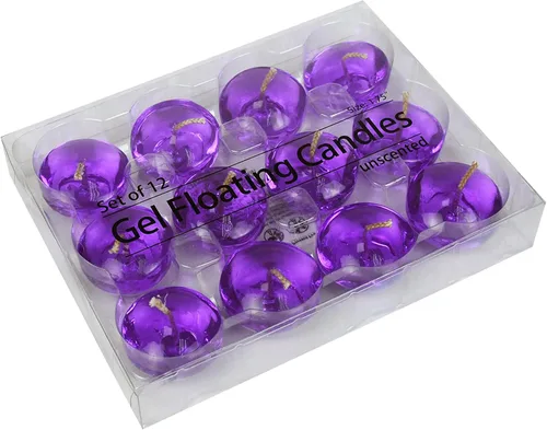Vista 9 de Zest Candle Velas flotantes de 12 piezas, 1.75 pulgadas, gel morado transparente
