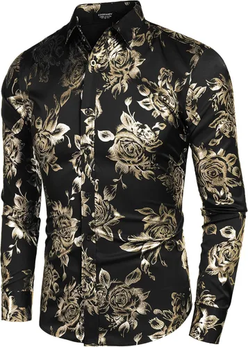 Vista 3 de COOFANDY Camisa de botones con estampado de flores de lujo para hombre