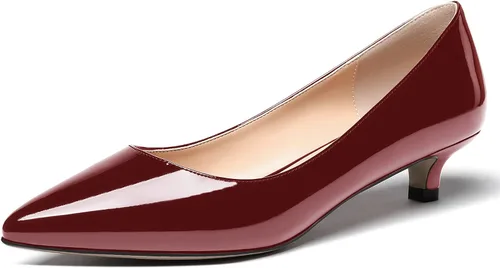 Vista 2 de MODENCOCO Zapatos de tacón bajo de patente sólida para mujer, con puntera puntiaguda, 1.5 pulgadas