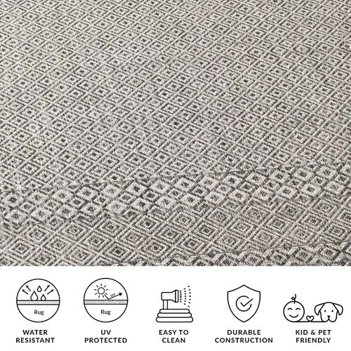 Vista 5 de SAFAVIEH Alfombra lavable al aire libre, colección Courtyard - 2'3" x 5', gris y negro, no desprende pelusa y fácil limpieza, ideal para patio