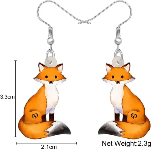 Vista 5 de DUOWEI Aretes de zorro de dibujos animados, zorros colgantes, lindos animales, joyería de regalos para mujeres y niñas