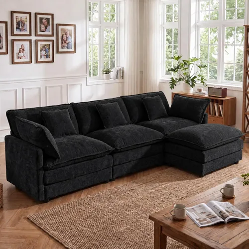 Vista 41 de Tmsan Chenille Cloud - Juego de sofá y silla, color beige y blanco Blanco beige