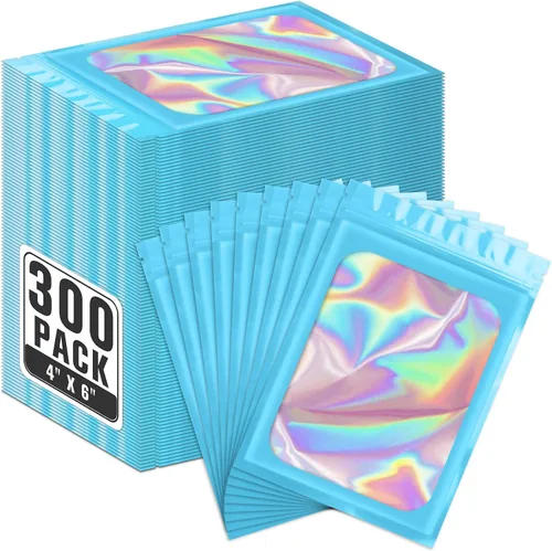 Vista 49 de ANZNKU Paquete de 300 bolsas multicolor para bolígrafos, bolsas holográficas de Mylar con ventana transparente, bolsas de embalaje a prueba