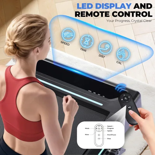 Vista 5 de GORISE Walking Pad Treadmill with Adjustable Height Handle Bar, 3HP Quiet Foldable Under Desk Treadmill, Portable Treadmills for Home 350LBS with