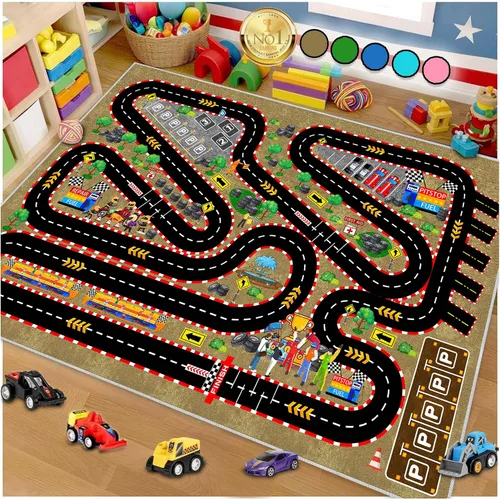 Vista 11 de Alfombra de coche para niños para autos de juguete, alfombra de pista de carreras, alfombra de carretera para sala de juegos, aula, habitación